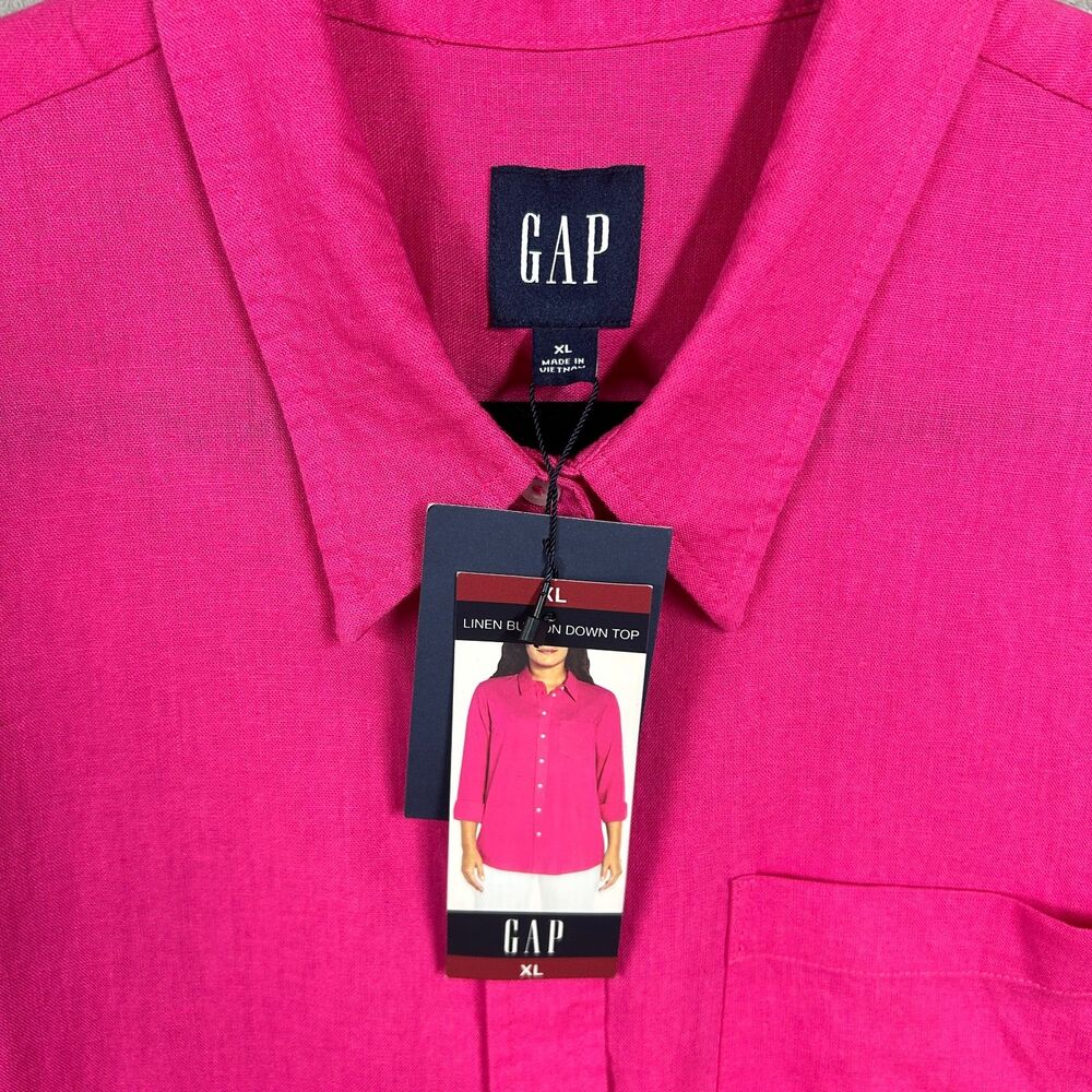 GAP Linen/Rayon Button-Down XL Beetroot Blouse NWT - Curated By Rua'h Kibriya - Picture 6 of 8